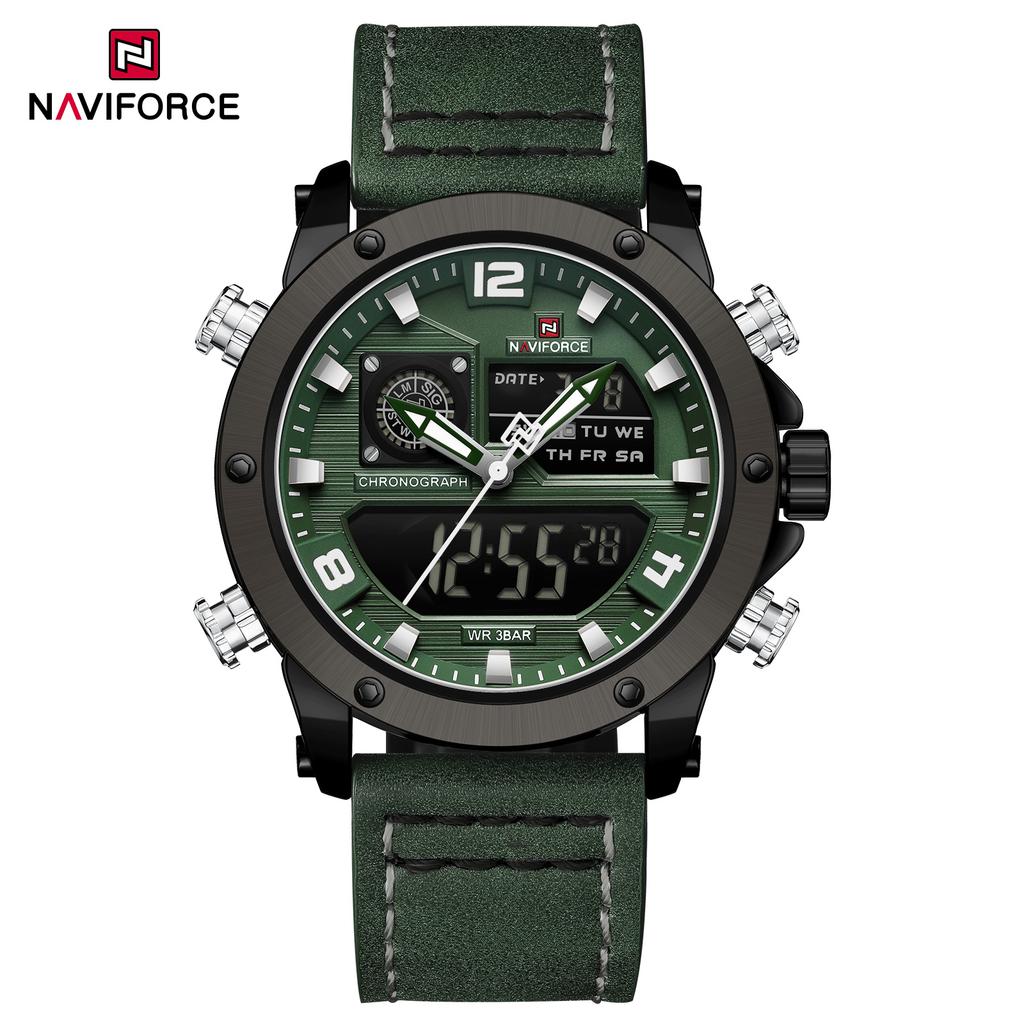 NAVIFORCE Luxury Men Quartz Watch Waterproof Multifunctional Bracelet Dual Display Watch for Men Chronograph Fasion Clock 9236