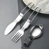 3 PCs 1set Portable Outdoor Camping Travel Picnic Foldable Stainless Steel Cutlery Set Spoon Fork Knife Tableware Outdoor Travel