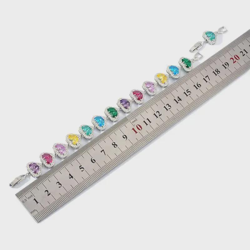 Браслет European & American Love Water Drop из циркония, платиновое покрытие из меди, 17,5 см с удлинительной пряжкой, вставки из цветных камней