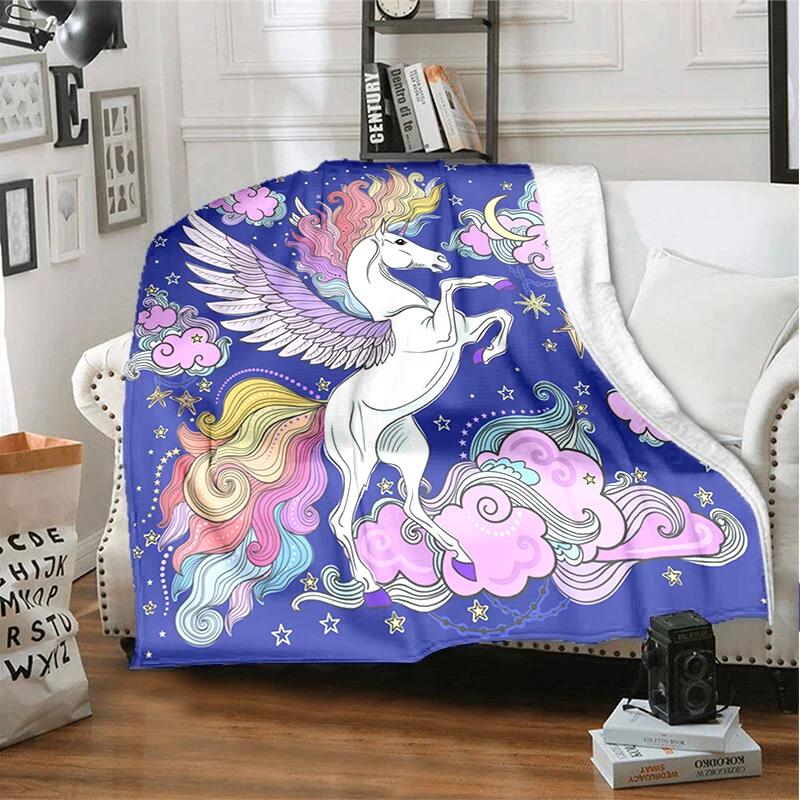 3D cartoon fantasy unicorn warm and soft linen blanket cover suitable for living room, bedroom, bed, sofa, hiking, leisure