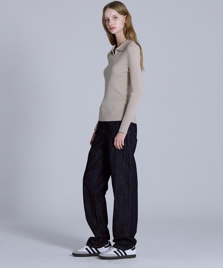 BASIC HOUSE Women'S Collared Long Sleeve Sweater Beige Lykt7203