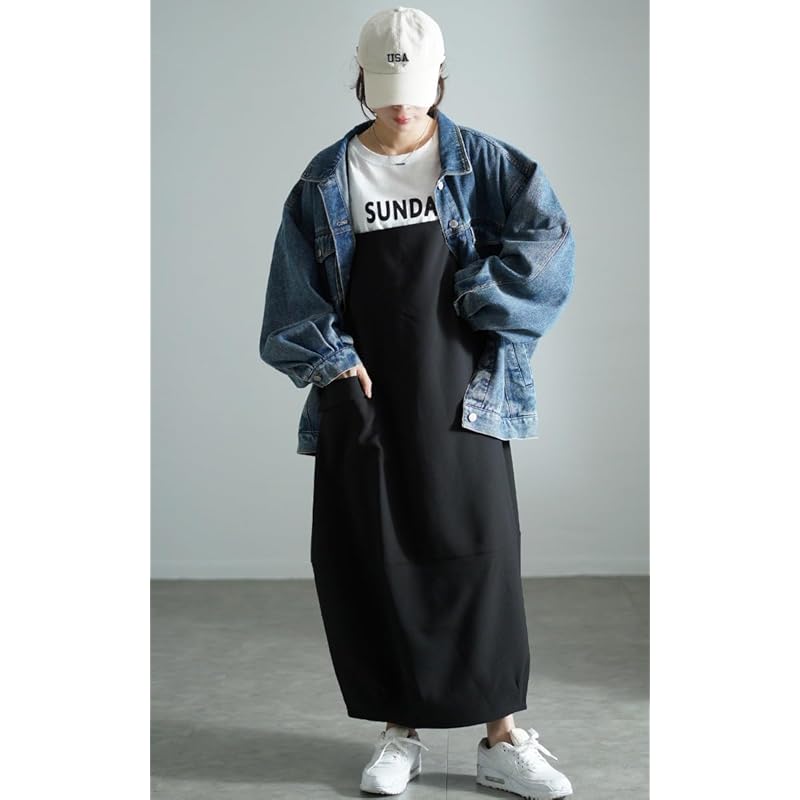 [Золото Япония] большой размер женская цельная юбка-джемпер кокон длинный карман-баллончик закрепка осенняя координация осень-зима sw-0687 4L-5L черный