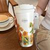 Van Gogh Inspired Insulated Stainless Steel Travel Mug Women Double Drink Cup With Tea Strainer Floral Design Gift