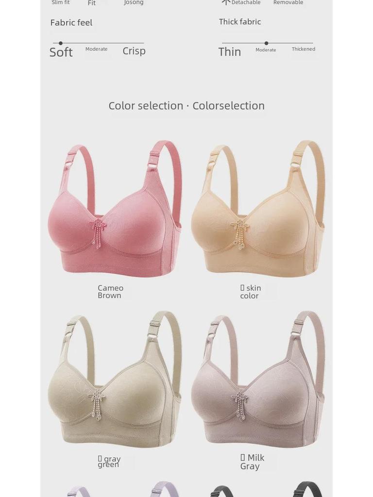 Breast-Lifting No-Wire Jacquard Bra for Middle-Aged & Elderly - Thin Mold Cup, Adjustable & Reducing.