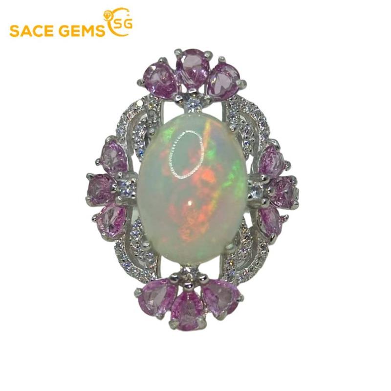 Sace Gems 925 Sterling Silver 10*14MM Natural Opal Rings for Women Engagement Cocktail Party Fine Jewelry Gift