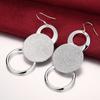 Silver 925 Jewelry Sanding Round Circle Long Earring For Women Wedding Jewelry