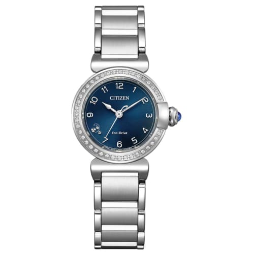 Citizen ROUND Collection Watch, EM1120-87L, Women's, Waterproof, Navy Blue with Diamonds, Solar-powered Eco-Drive, Silver.
