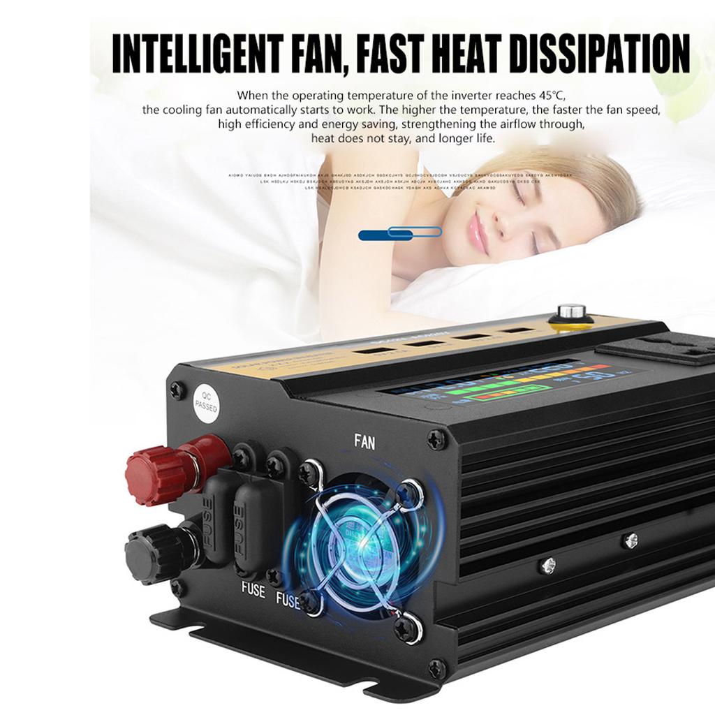 Pure Sine Wave Inverter 500W/1200W/1600W/2200W Car Inverter DC 12v/24v To AC 220V Voltage Transformer Power Converter Solar Inverter LCD Display 4 USB