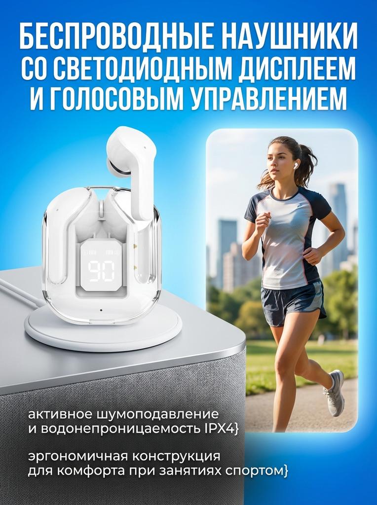 Беспроводные Bluetooth-наушники Air31 вкладыши с цифровым дисплеем, прозрачный кейс для мобильных устройств