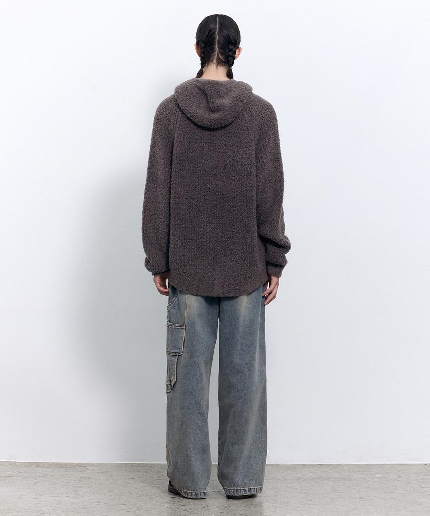 INSILENCE Cozy Soft Hooded Zip-Up Knit Ash Brown