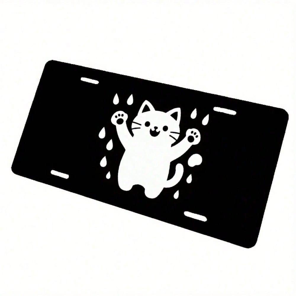 Raindrop Cat License Plate Frame Rustproof Aluminum Universal 5.9x11.8in Cute Fade-Resistant Car Accessory for Sedan Truck SUV