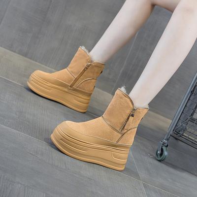 Женские зимние сапоги сезон 2025 новые на толстой подошве с внутренней платформой маленькие короткие сапоги холодостойкие и пушистые повседневные теплые женские сапоги