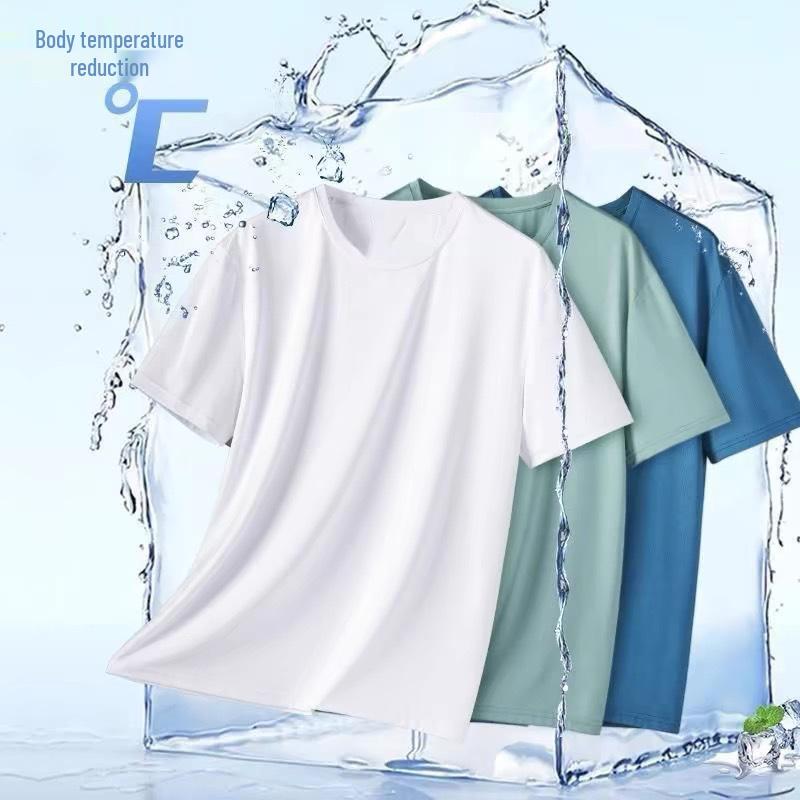 Мужская футболка с коротким рукавом из ледяного шелка, быстросохнущая, свободного кроя, 2024