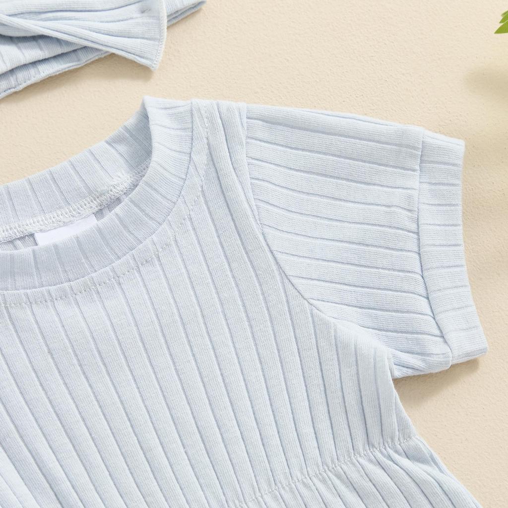 Наряд для новорожденных девочек 3, 6, 9, 12, 18 месяцев, однотонное боди с короткими рукавами и круглым вырезом, повязка на голову с бантом, летняя одежда