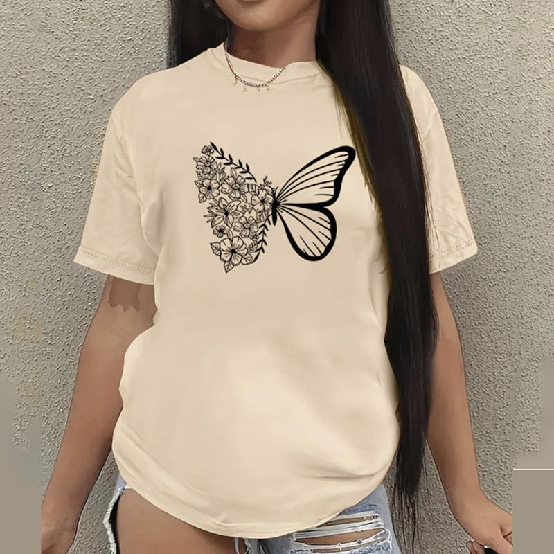 Женская летняя футболка с принтом бабочки - Модный топ с коротким рукавом