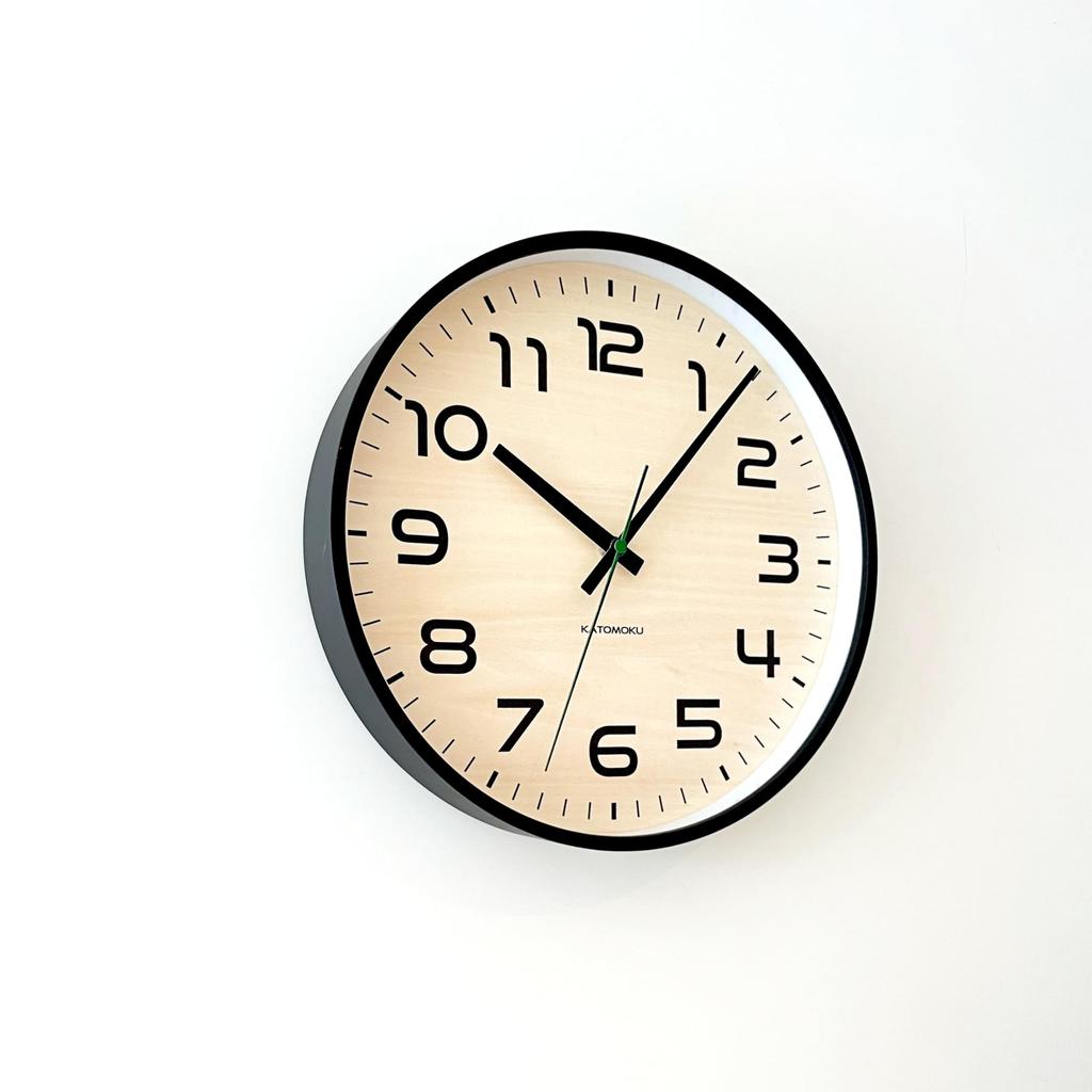 KATOMOKU plywood clock 23 Black wall clock with continuous second km-145BK hand, 304mm (quartz clock)