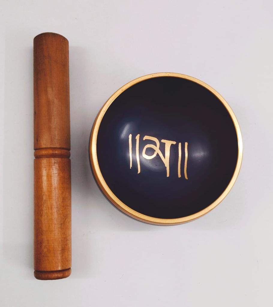 Purple-Gold Singing Bowl with Wooden Stack, Purple-Gold Singing Bowl and Wooden Striker Stick