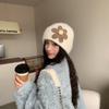 Thick 3D Floral Knitted Beanie Hat Polyester Ear Protection Earflap Hat  Girls