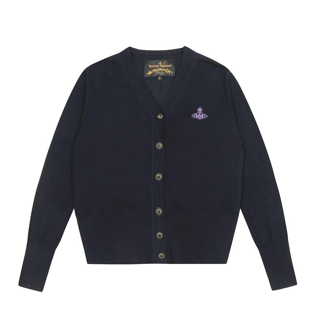 25SS Тонкий вязаный свитер Vivi Saturn с вышивкой и воротником-жабо - Корейская весенне-осенняя коллекция