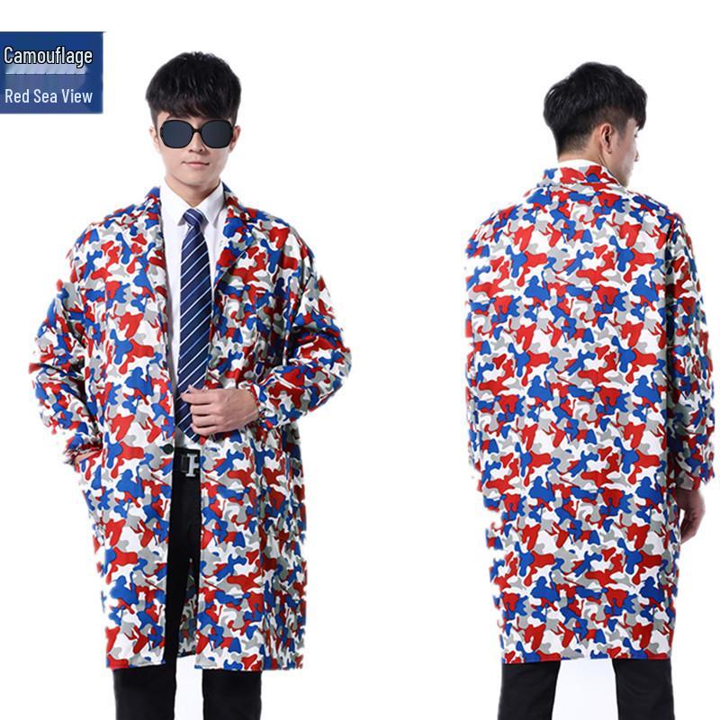 Unisex Dustproof Camouflage Labor Protection Coats with Logo Printing Option - Blue Long Coats