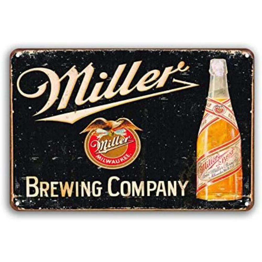 RetroBrew Miller Brewing Aluminum Sign - Glossy Logo - Charming Wall Decor for Man Caves & Beer Halls