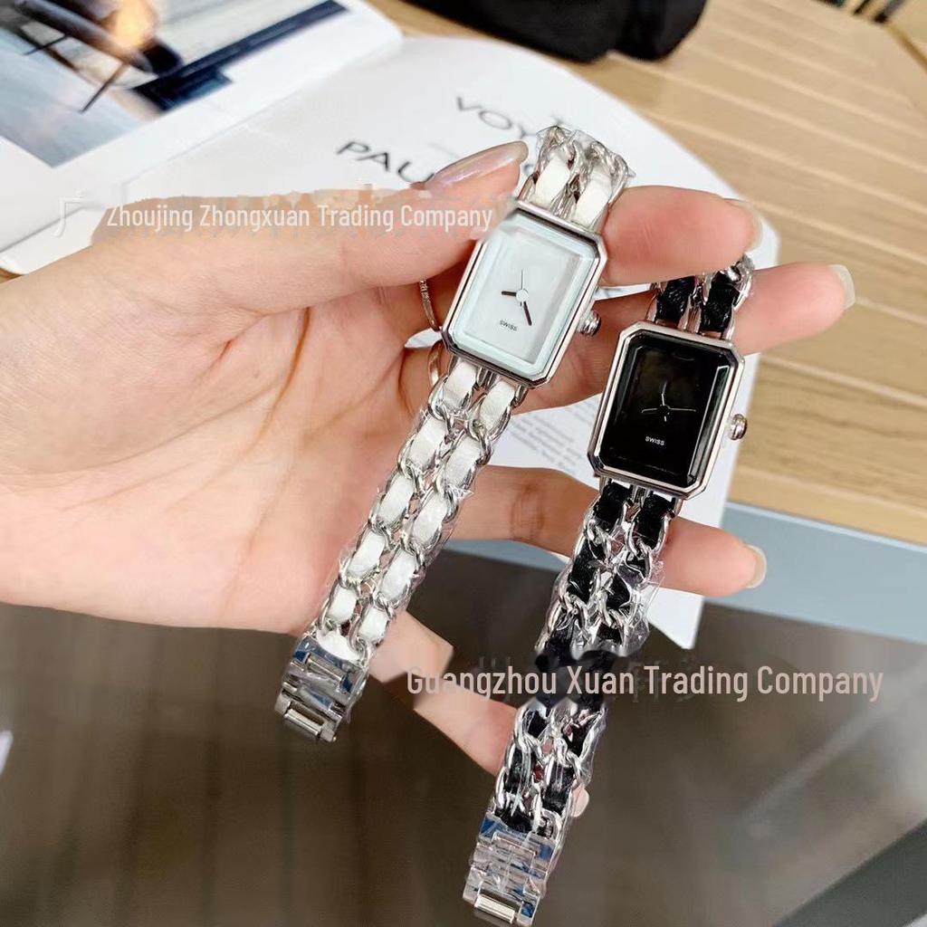 Женские кварцевые часы Xiaoxiang Retro с черным и золотым плетеным ремешком