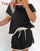Summer Womens Colorblock T Shirt Dress Pants Set With Tie Detail For Casual Comfort