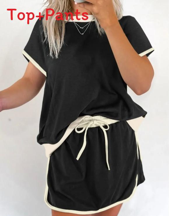 Summer Womens Colorblock T Shirt Dress Pants Set With Tie Detail For Casual Comfort