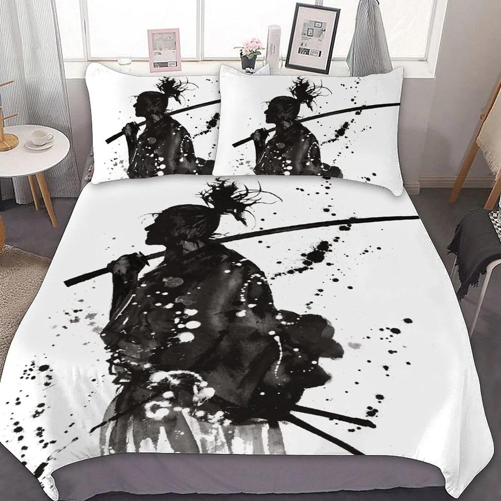 Samurai Duvet Cover Set Sunset Japanese Samurai Quilt Cover Scenery Silhouette Comforter Cover King Size 23pcs Twin Bedding Set