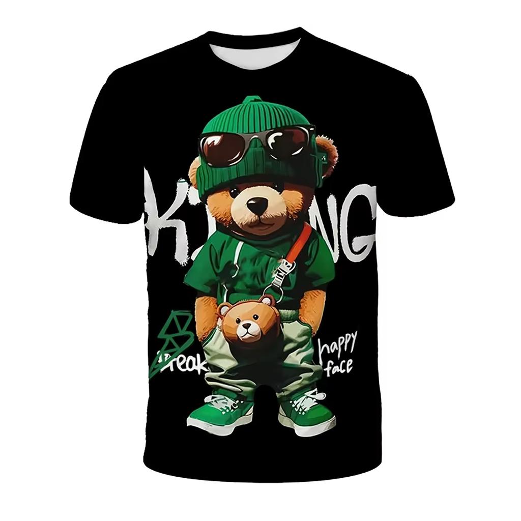 Men's 3D Animal Print Short Sleeve T-shirt Cute Bear Graphic T-shirt Kids Casual summer T-shirt Cool fashion
