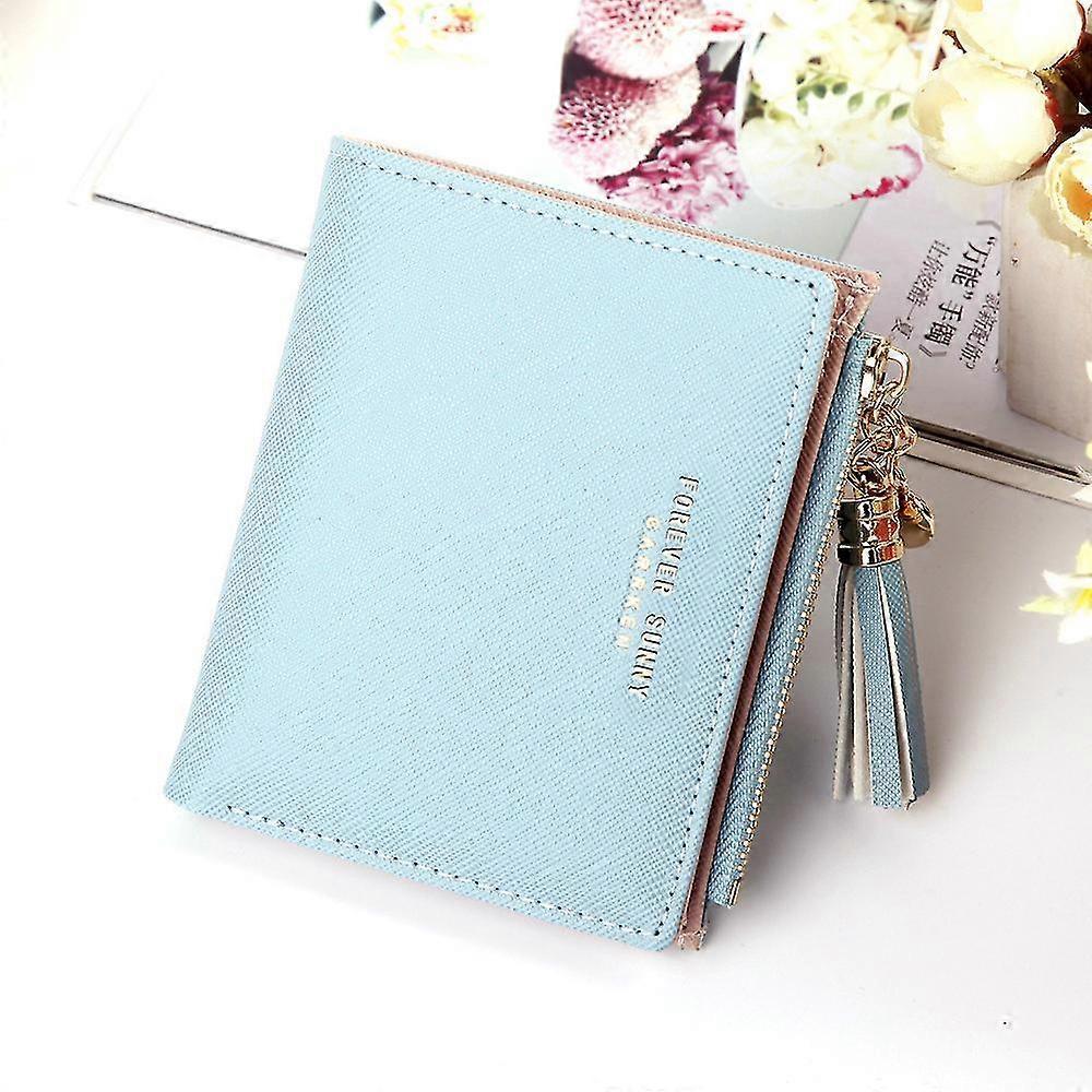 Small Wallets For Women Bifold Slim Coin Purse Zipper Id Card Holder - Blue