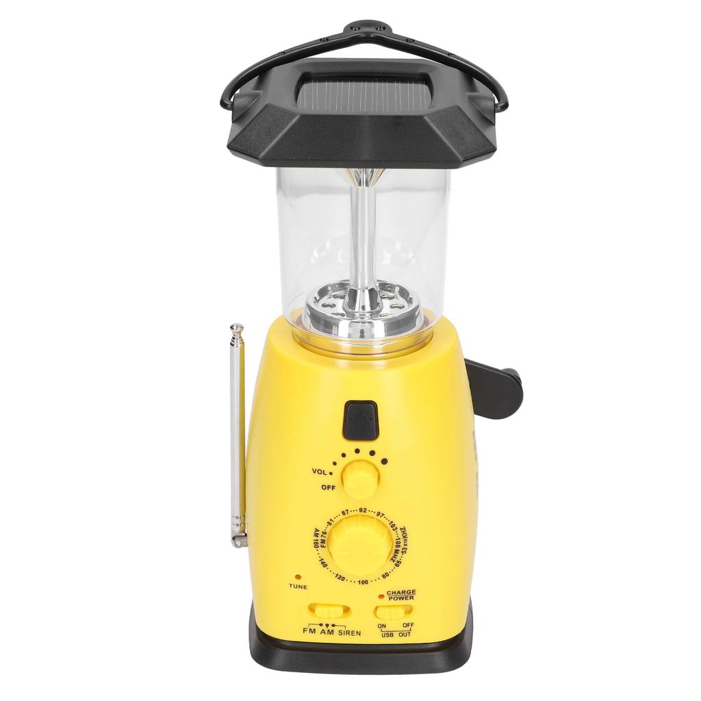 LED Camping Lantern Solar Hand Crank Battery Charging Adjustable Brightness 8 LEDs Support FM AM