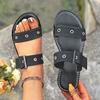 Wind One-word Round Head Sandals Women's Metal Decorative Flat-bottomed Slippers