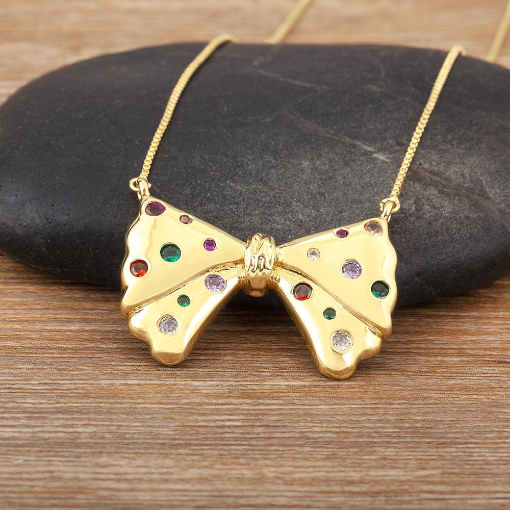 Nidin Korea Popular Bowknot Shape Shine Zircon Fine Pendant Necklace 7 Styles For Female Fashion Cute Chain Choker Jewelry Gifts