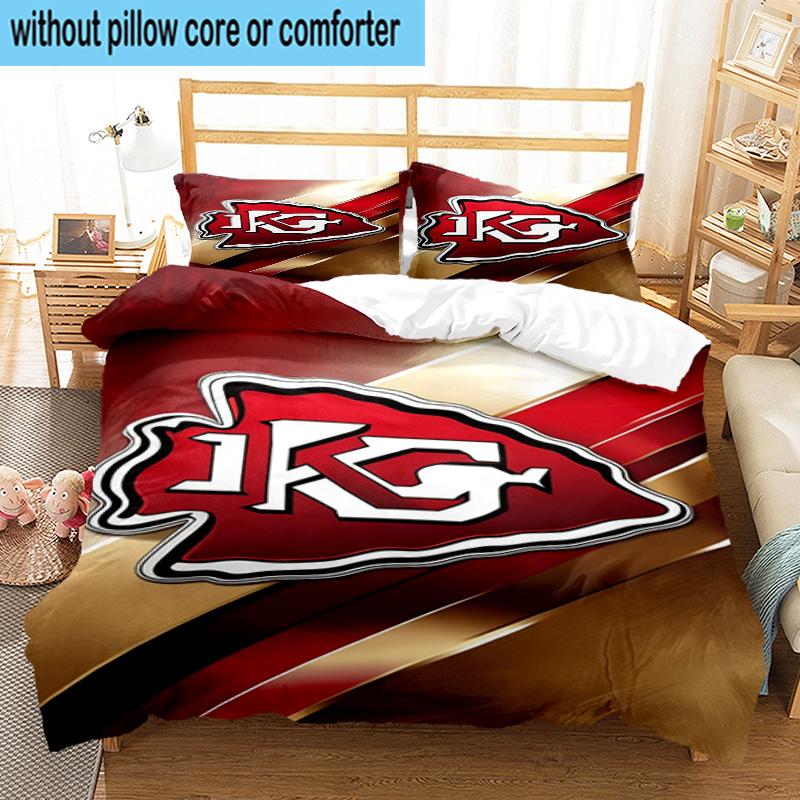 3pcs City Chiefs Emblem Printed Bedding Set Duvet Cover Closure Includes 1 Duvet Cover & 2 Pillowcases Bedding Sets Home Decor Gifts