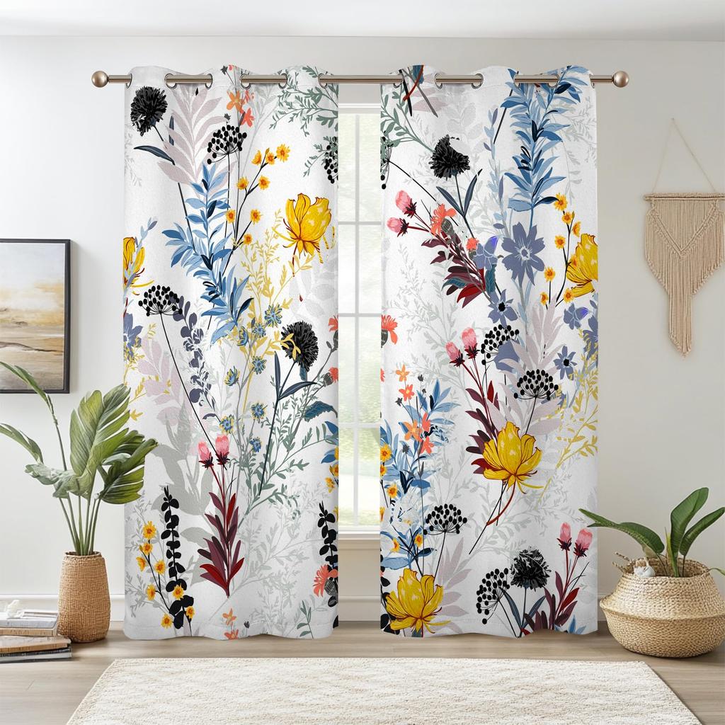 Botanical Floral Curtains Plant Peony Flowers Window Bedroom Thermal Insulated Living Room Drapes Curtain Light Blocking Polyester Ideal For