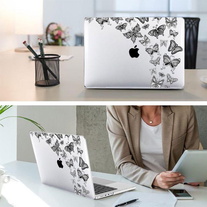 Case for MacBook Air 15 Inch 2025 2024 2023 M4 M3 M2, Non-Slip Hard Protection White and Black Butterflies Pattern