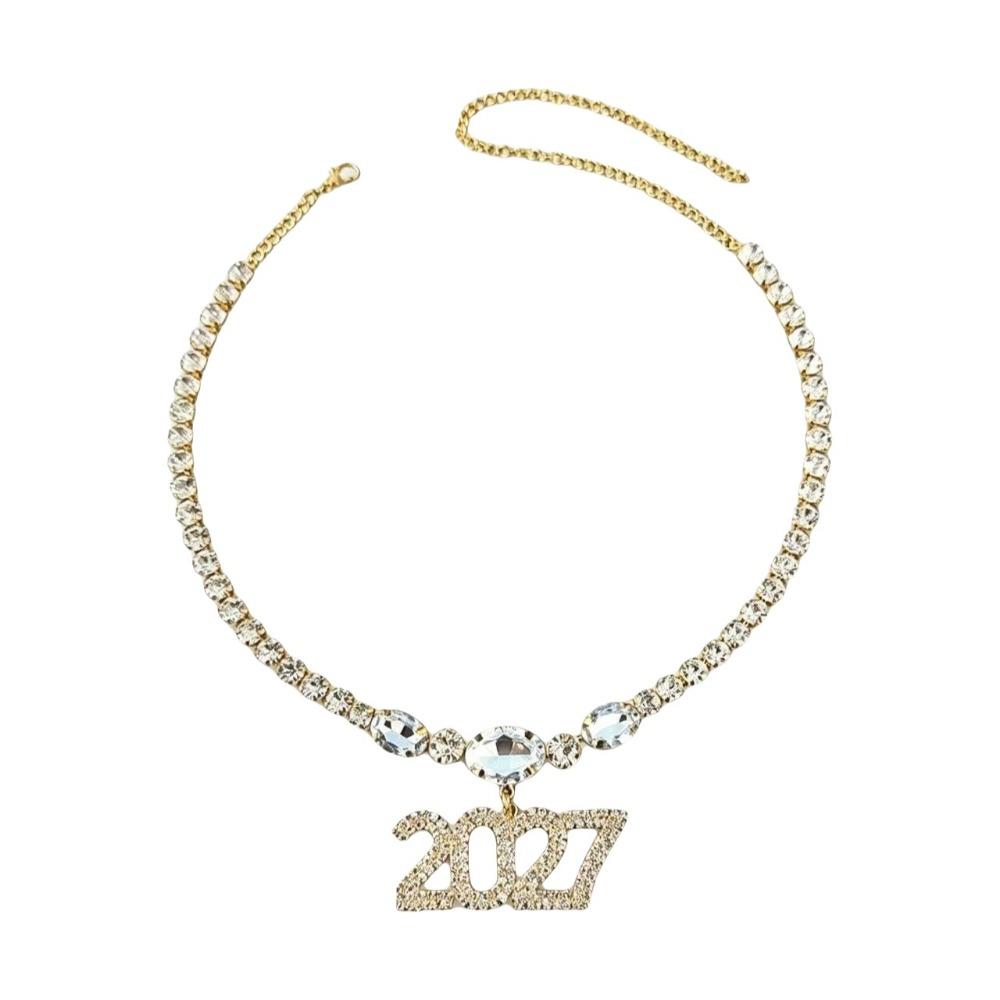 Exaggerated Rhinestone Collarbone Chain Rhinestone 2027 New Year Jewelry for Women