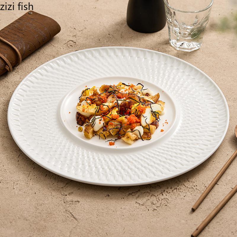 Relief Textured Ceramic Serving Plate Dessert Plate Sushi Plate Steak Pasta Plates Restaurant Molecular Food Creative Tableware
