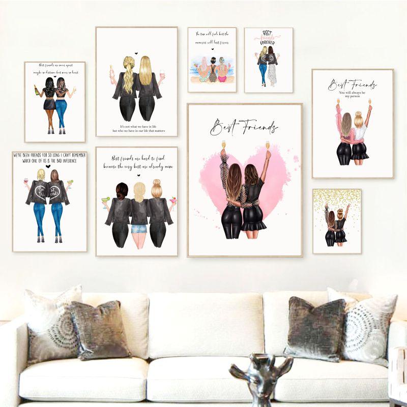 Пользовательское имя, печать на холсте, лучшие друзья, настенный художественный постер, скандинавская картина на холсте, лучший друг, любовь, дружба, картина, домашний декор для комнаты