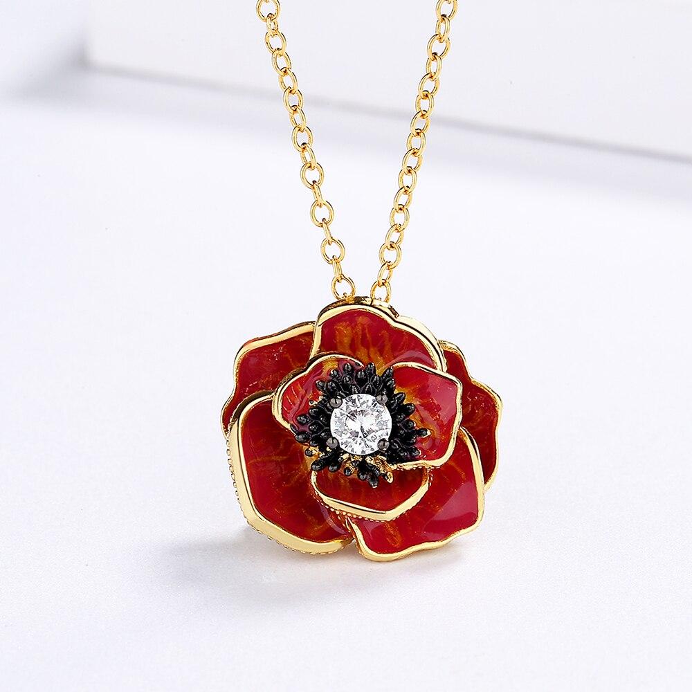 Exquisite Womens for Necklace Flower Pendant Red Flower Necklace Fashion Handmade Enamel Sweater Chain Jewelry Christmas Gift