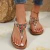 Clip Toe Bohemian Style Sandals for Women Fashion Mix Color Pearl Rome Sandals Woman 2024 New Flat with Non-Slip Beach Shoes