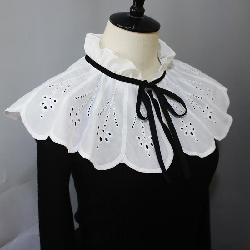 Elegant Embroidered Hollow Out Fake Collar Sweet Standing Decorative Collar Ruffle Shawl Wrap Blouse Top Scarf
