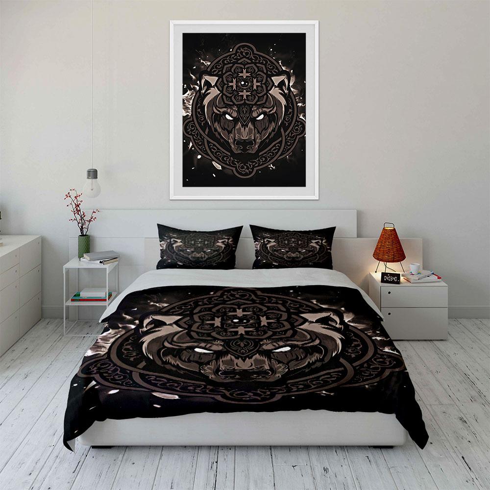 Wolf with mandala design. Bedding sets Duvet cover sets Duvet covers Pillowcases(1 * Duvet Cover 2 * Pillowcases without duvet insert)