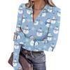 Женская модная повседневная блузка с V-образным вырезом, длинными рукавами и принтом на рождественскую тематику, застегивающаяся на пуговицы