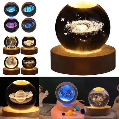 USB ночник светодиодный хрустальный шар настольная лампа 3D луна планета галактика астронавт декор для дома настольная лампа игрушки для вечеринок для детей и взрослых