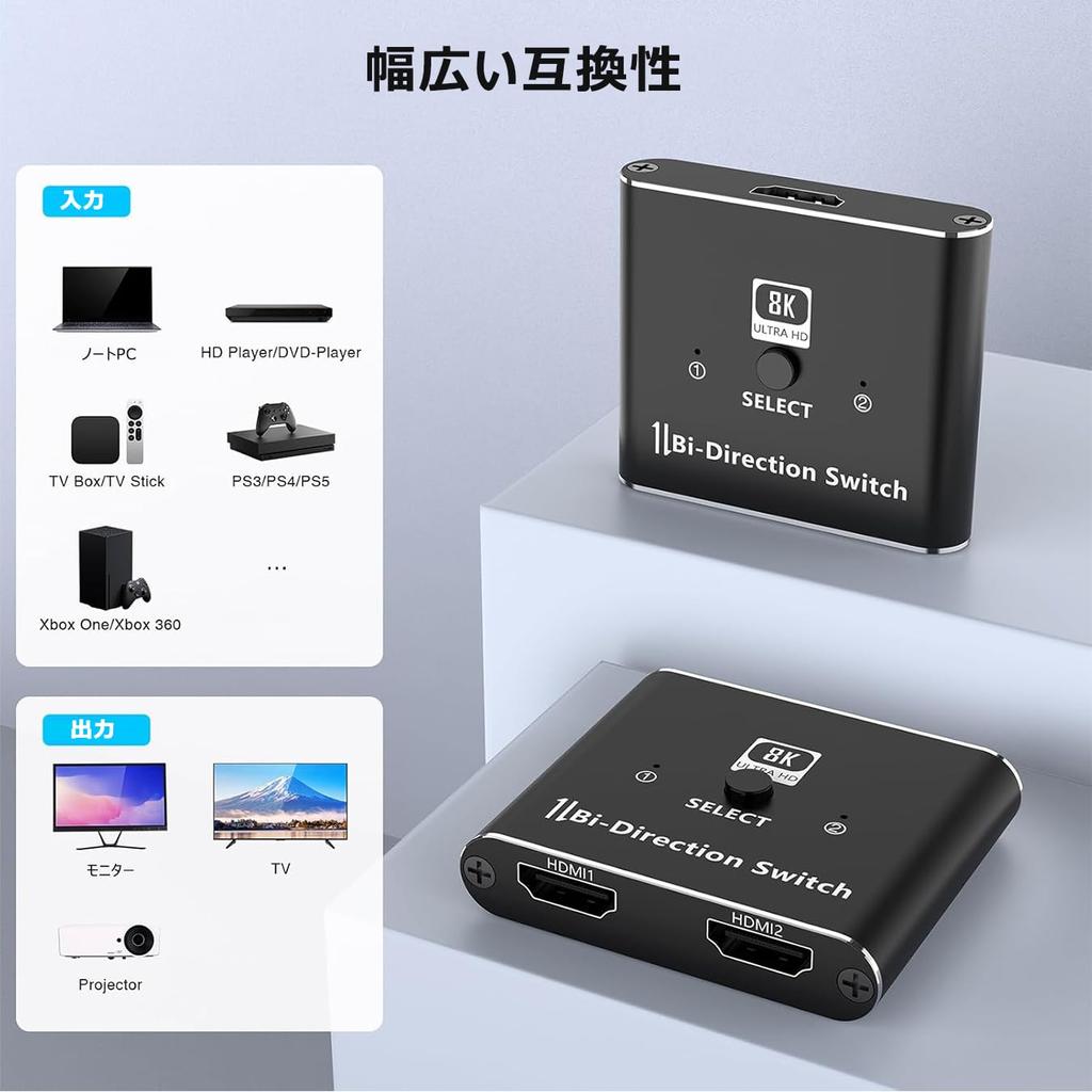 HDMI Switcher Chayoo 2 Input 1 Output 1 Input 2 Output Bidirectional HDMI Selector Distributor Manual HDMI Switch 48Gbps High Bandwidth Compatible