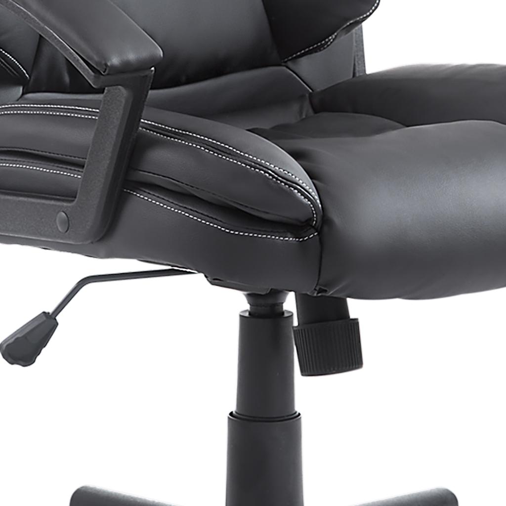 Desk Chair, PU Leather Office Chair with Adjustable Height and Swivel Wheels, for Home Work Study, Black