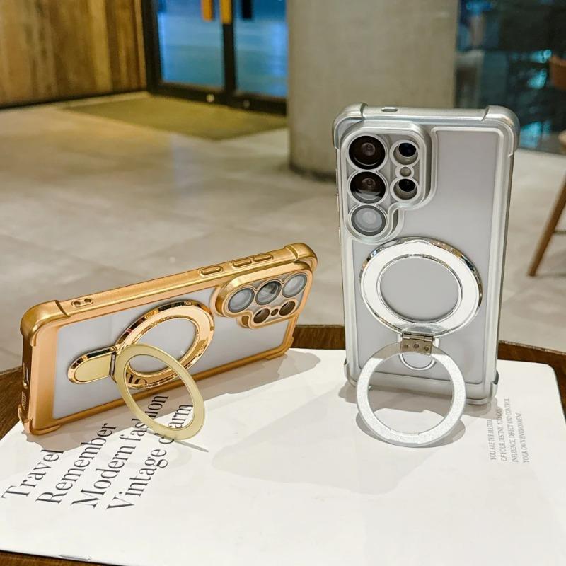 Plating for Magsafe Acrylic Holder Case for Samsung Galaxy S26 Ultra S23 S24 FE S25 Plus Magnetic Bracket Lens Protector Cover