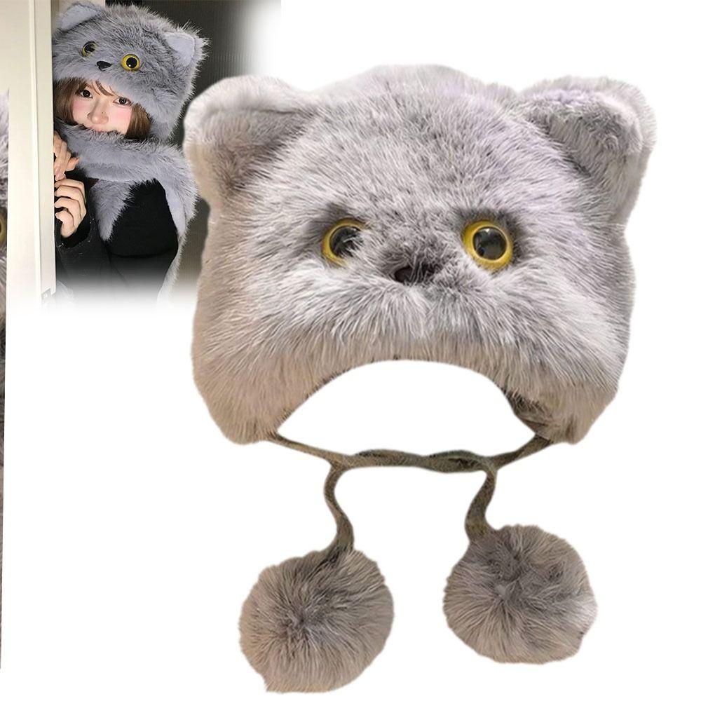 Plush Winter Hat Cute Cat Bucket Hat Thicken Beanie Hats Women Girls